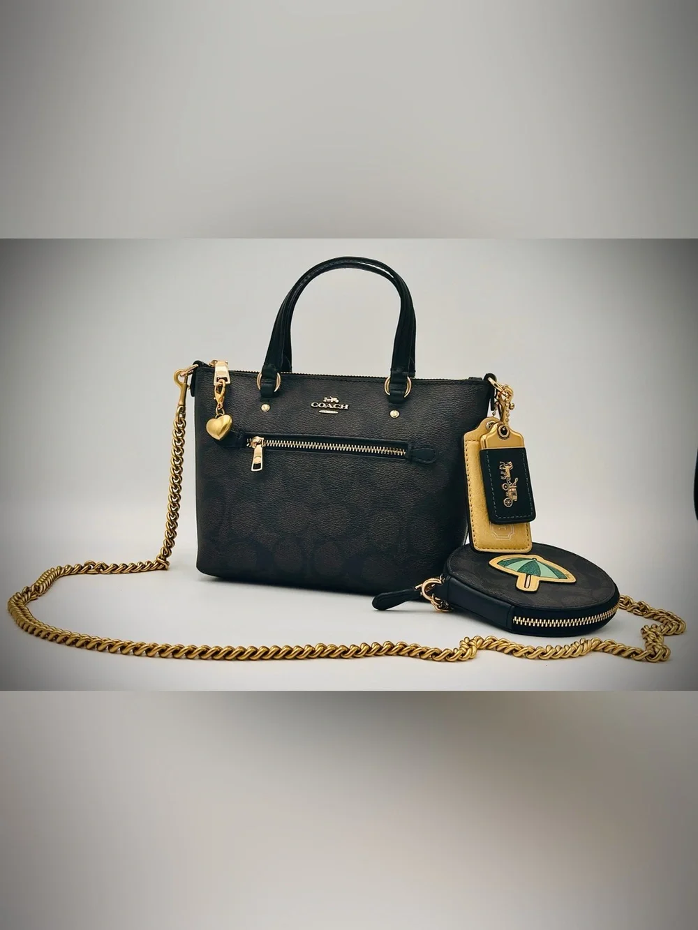Coach Black Signature Leather Tote with Gold Hardware